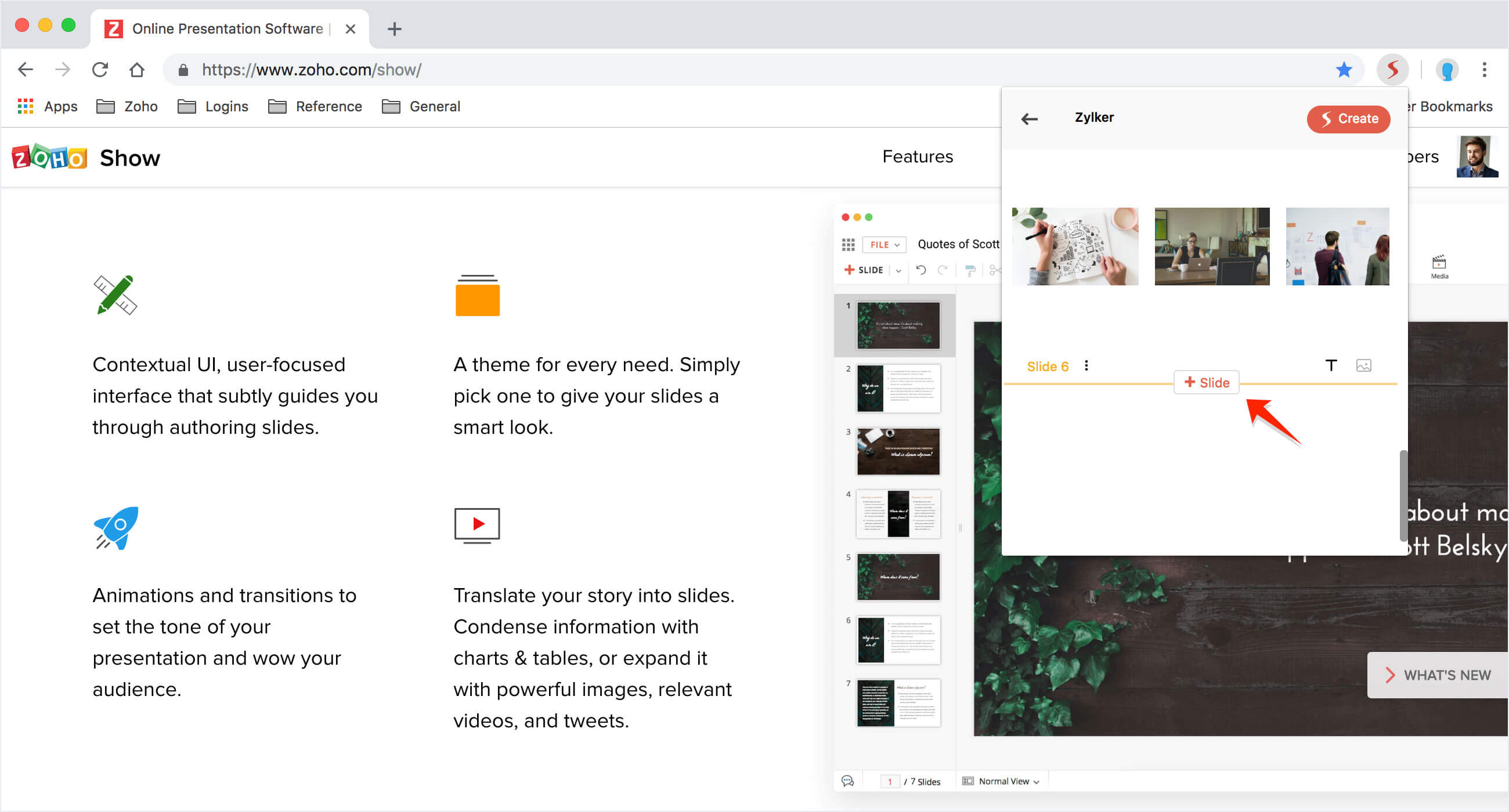 Add new slides to your draft in Zoho Show extension
