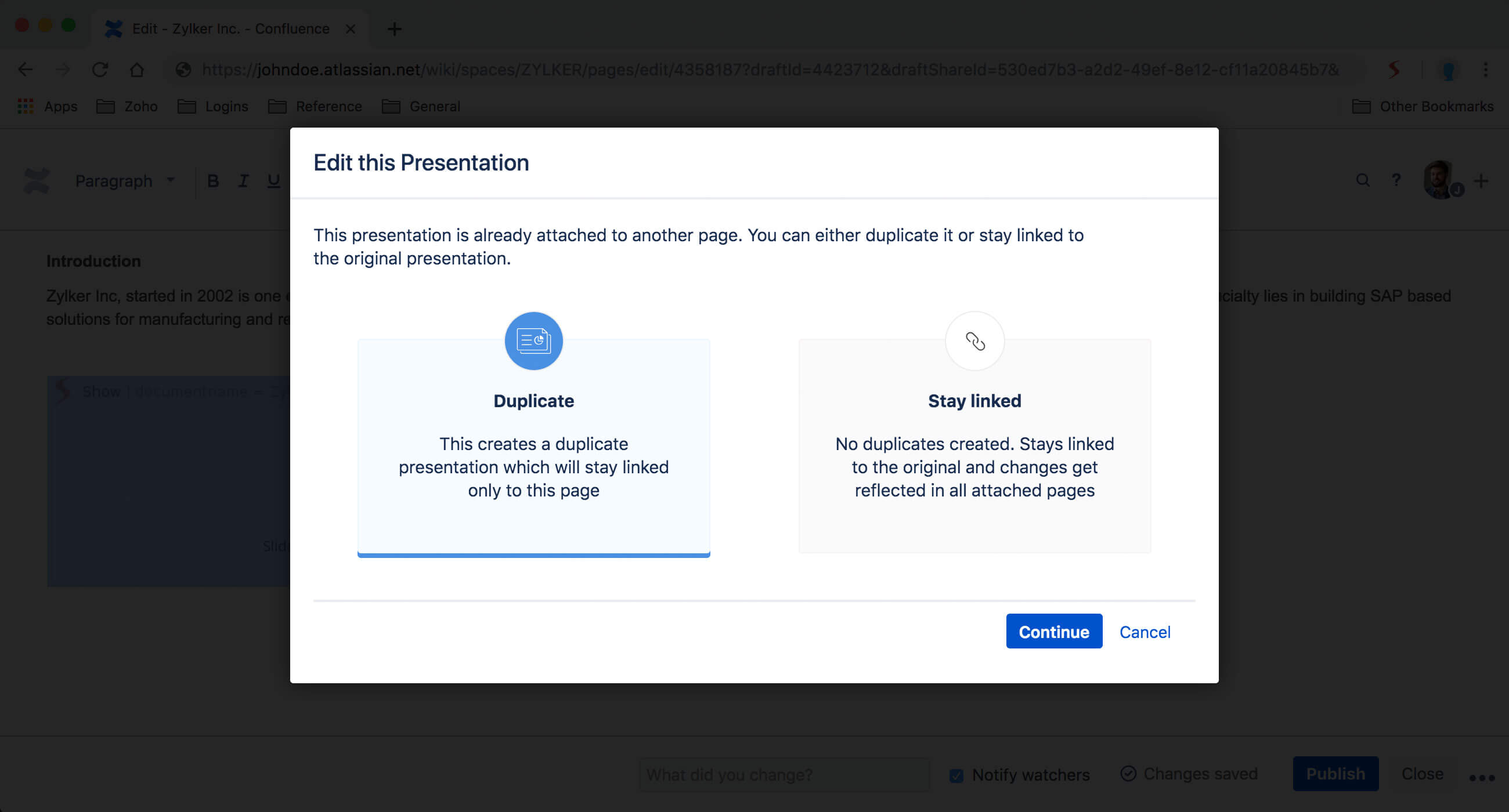 Stay synced with your existing presentation in Confluence.