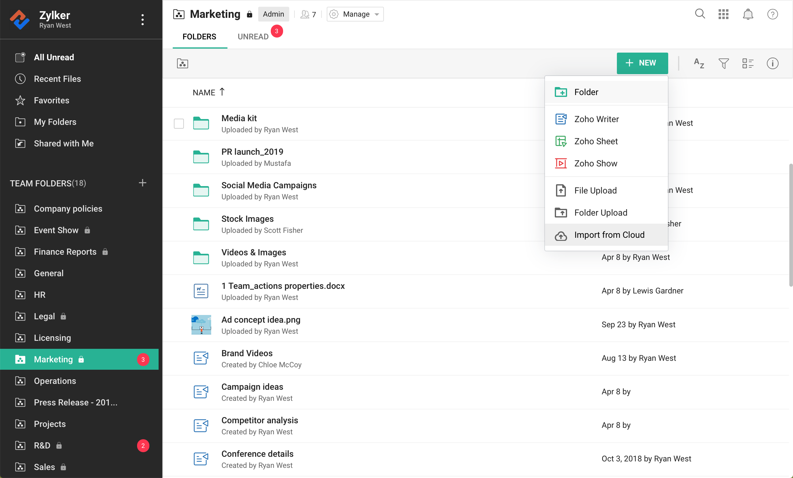 zoho workdrive importar desde la nube