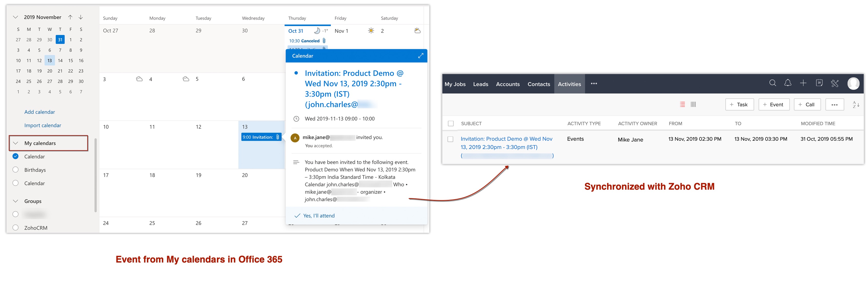 Synchronizing Meetings, Contacts and Tasks with Office 365 | Zoho CRM Help