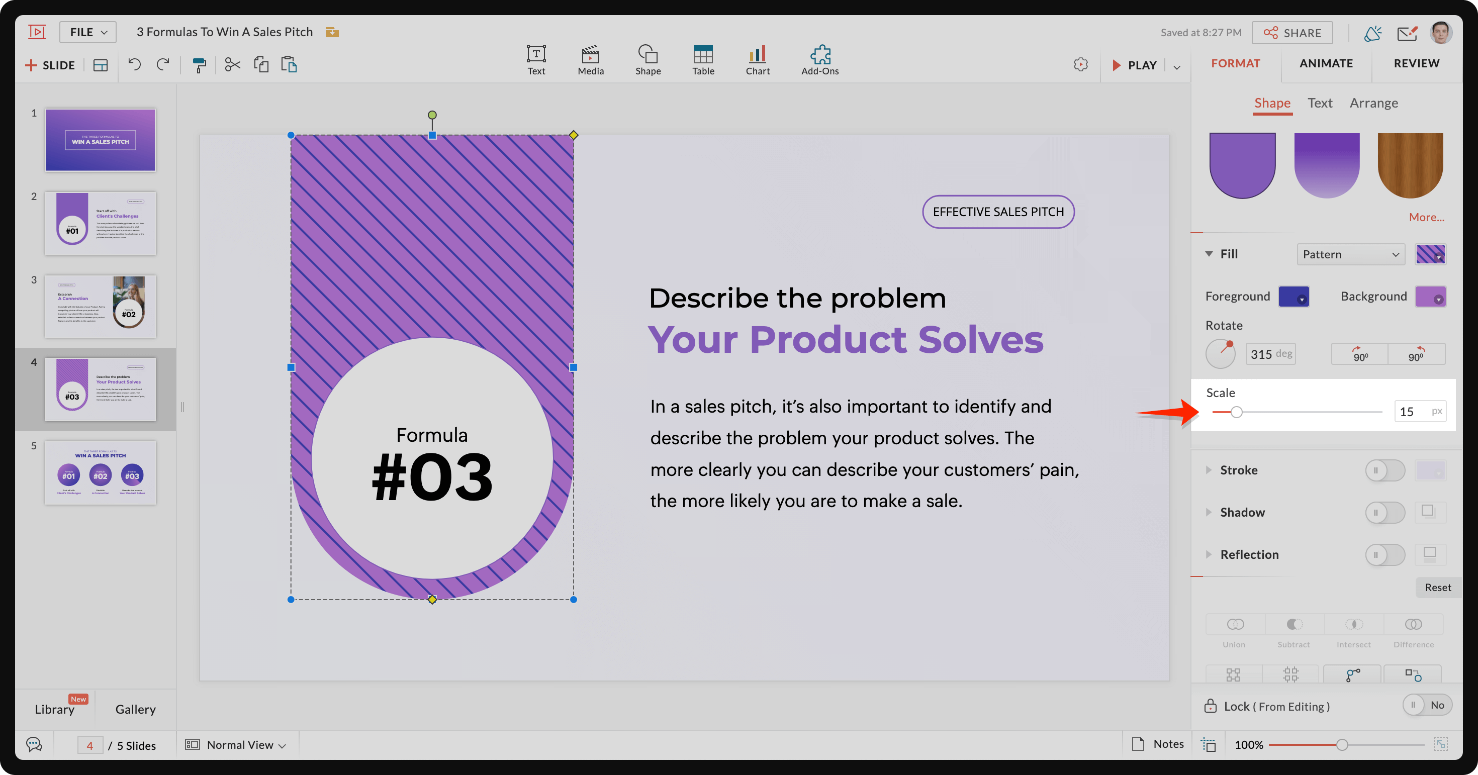 adjust the scale of the pattern fill 