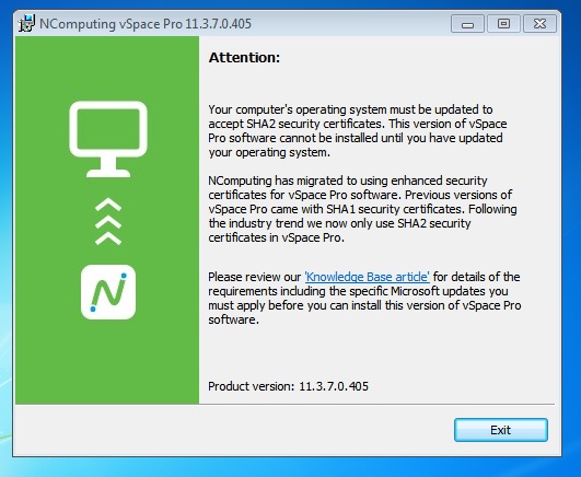 vSpace Pro Windows error message when installing. 