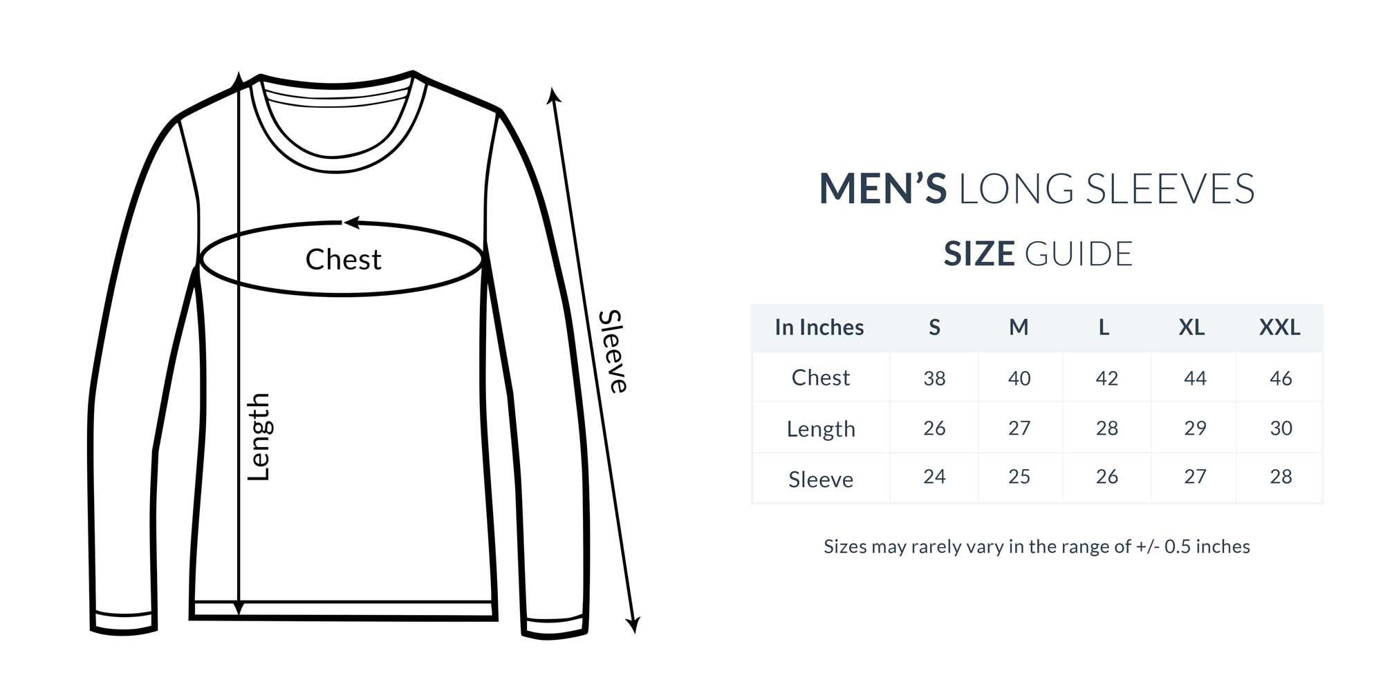 Size guide for Apparel Products