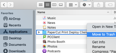 Applications folder Papercut Secure Print for Macs