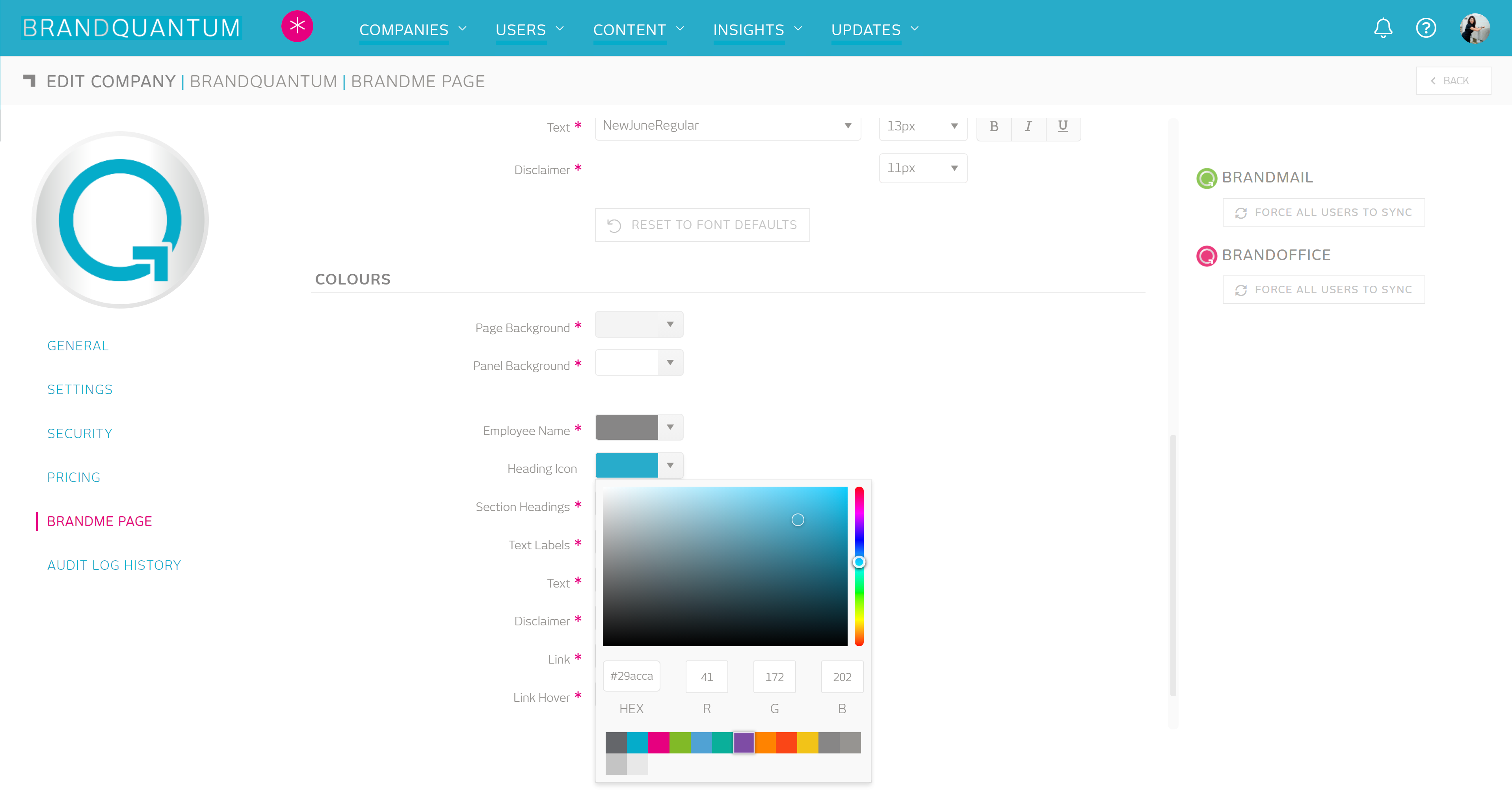 BrandMe Page Heading Icon Colour Seection