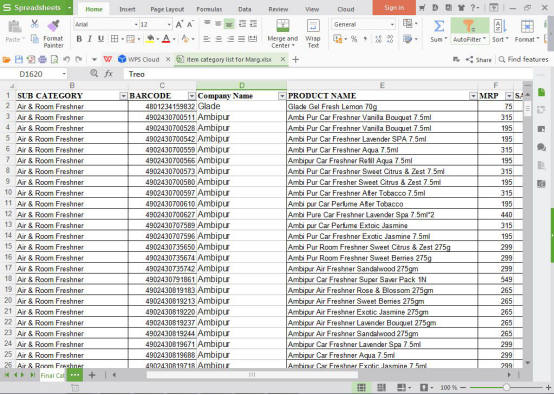  import products through an excel