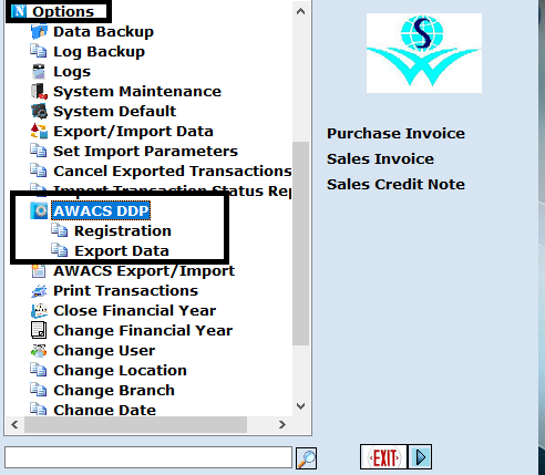 Retailgraph software menu.