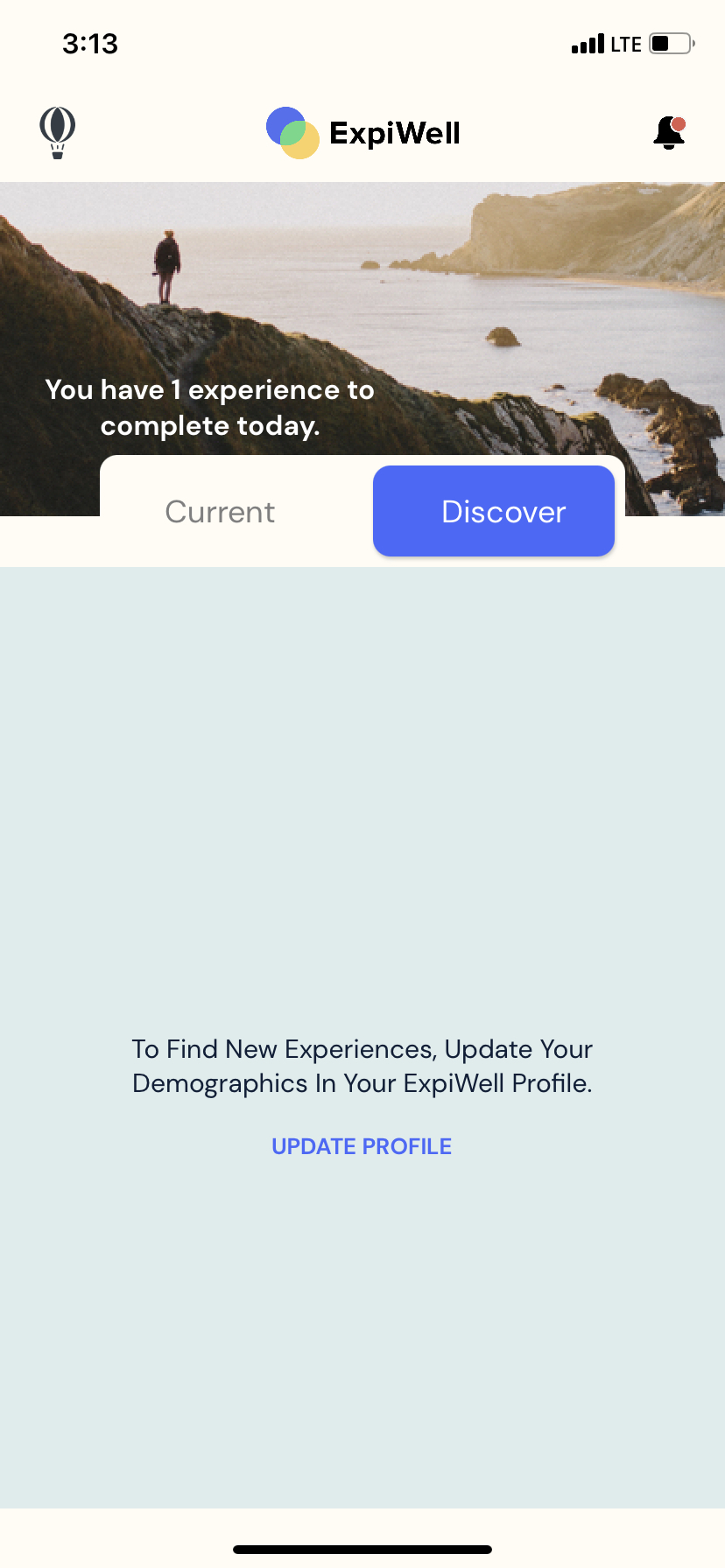 An ExpiWell app interface showing new demographics option