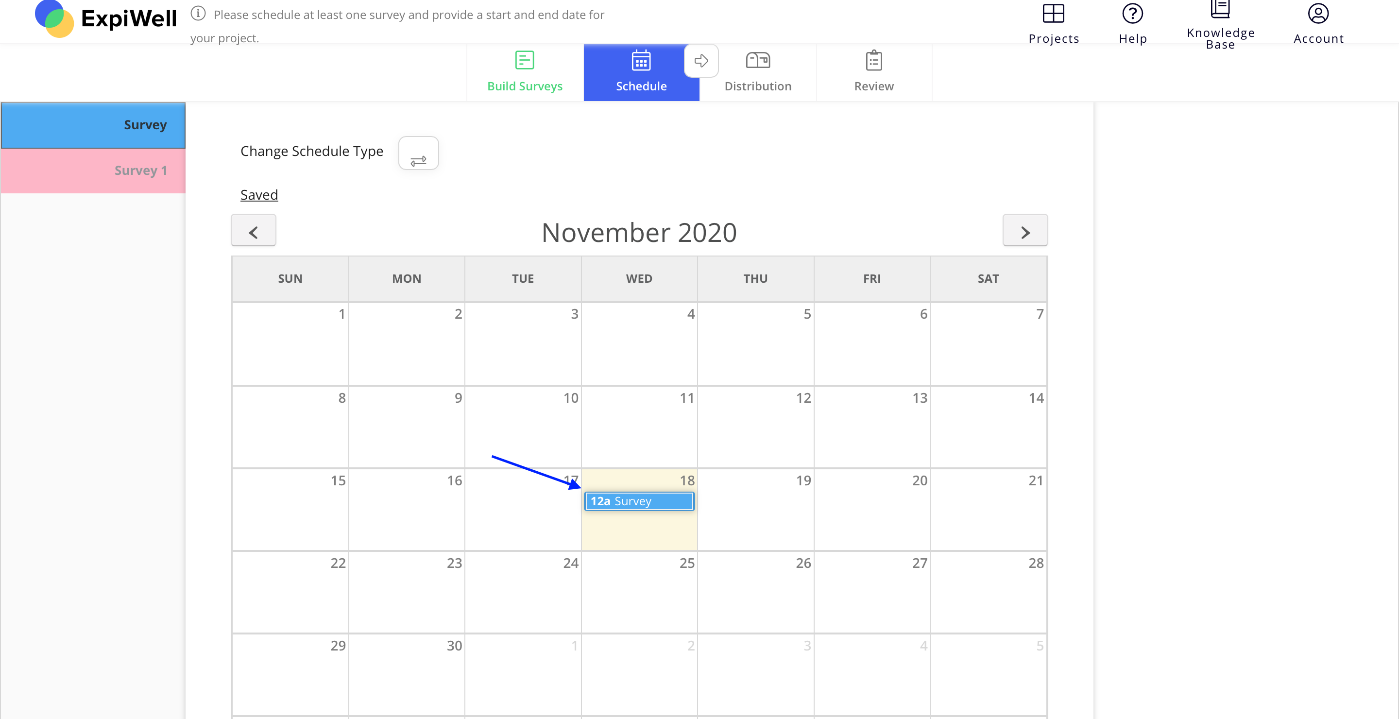 Calendar schedule layout first survey