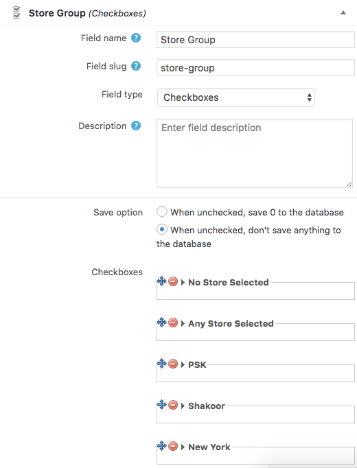 Store Group Checkboxes tab. 