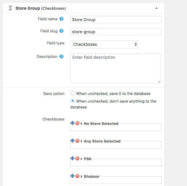 Store Group checkboxes tab. 