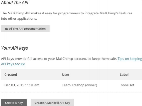 Information about the MailChimp API.