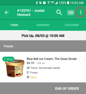 Customer order Items tab. 