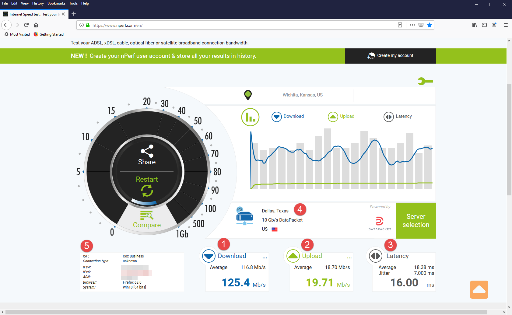 NPERF.com Speed Test Results page