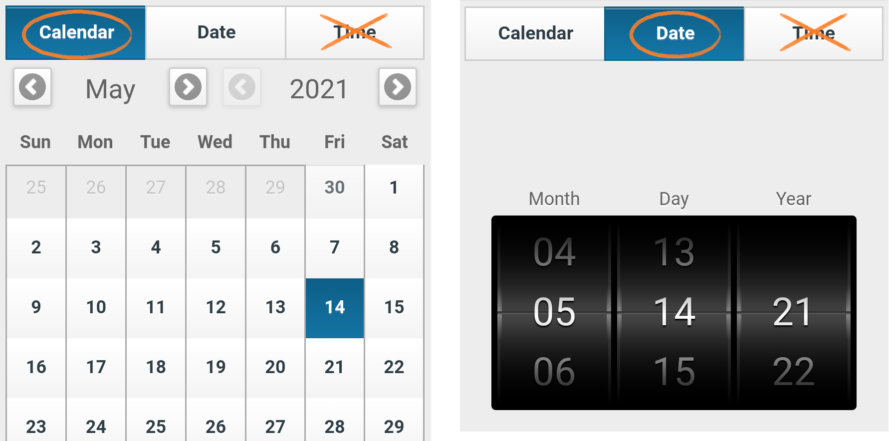 Calendar and Date widgets