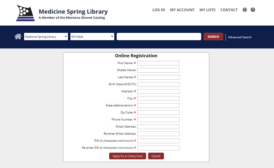 Online Registration page