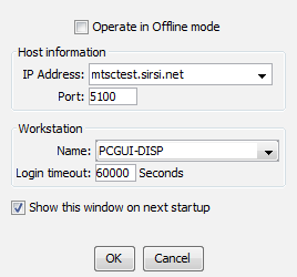 WorkFlows login configuration window with test server IP address