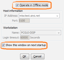 WorkFlows configuration window with Operate in Offline mode checked