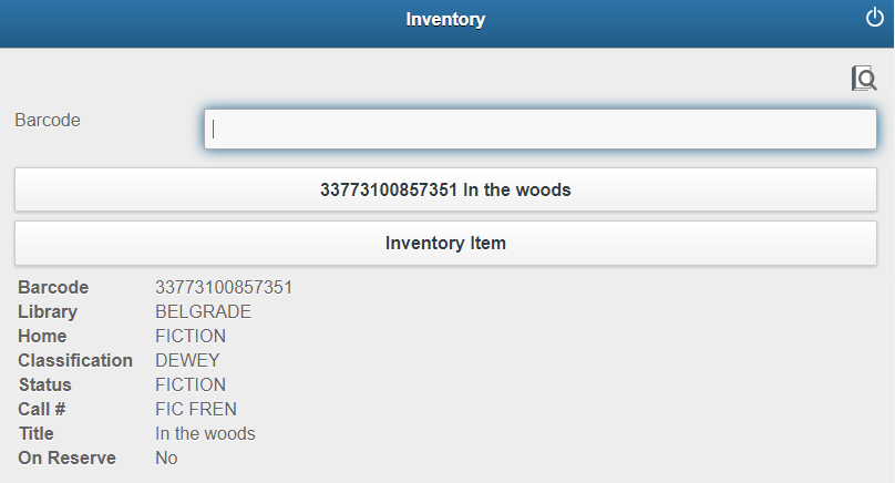 Inventory screen