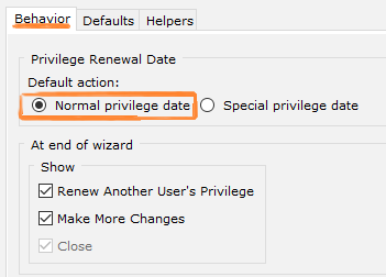 Behavior tab with wizard settings