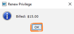 Privilege fee pop-up
