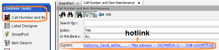 Record hotlink in Call Number and Item Maintenance wizard