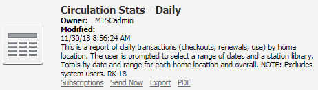Report description for Circulation Stats - Daily