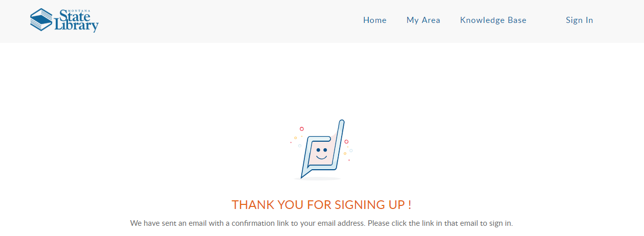 Sign Up confirmation screen