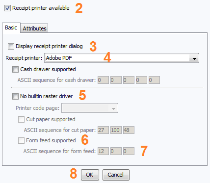 Receipt printer pop-up settings