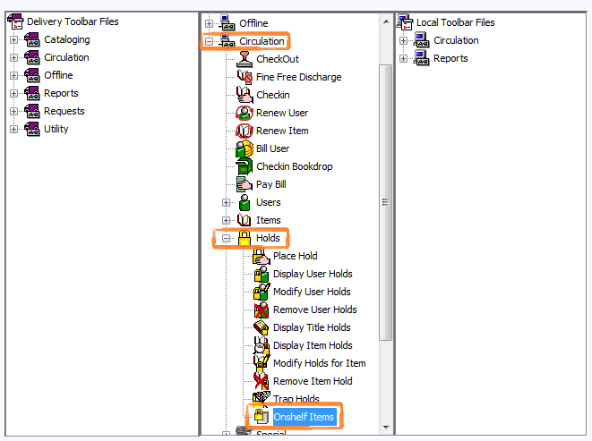 Customized files pane with Onshelf Items wizard highlighted