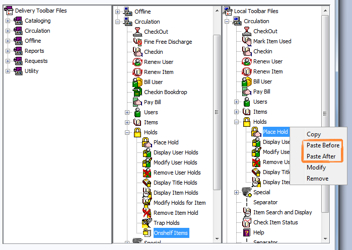 Right-click paste options highlighted in Local Files pane