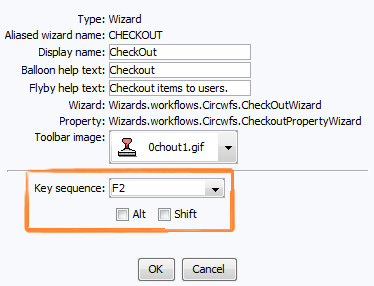 Wizard pop-up with Key sequence drop-down highlighted