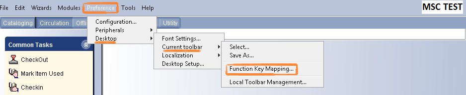 Preference drop-down with Function Key Mapping highlighted