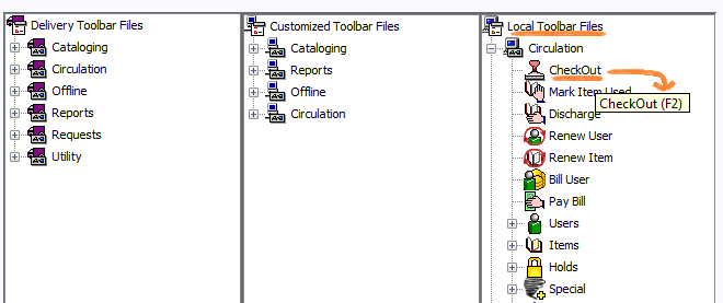 Hovering over a wizard in the Local Toolbar Files to see its function key assignation, if any