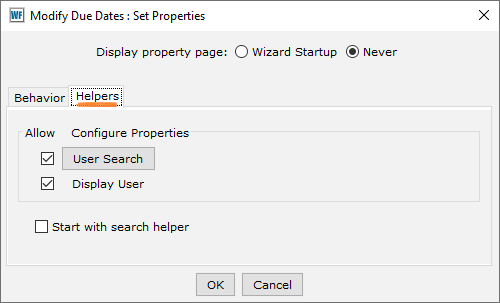 Modify Due Dates properties Helpers tab