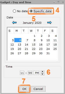 Calendar gadget options