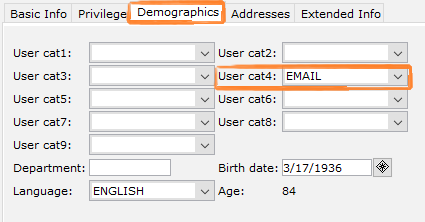 Demographics tab with user cat4 highlighted