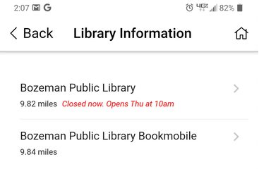 Branch closed and open information as displayed in the app
