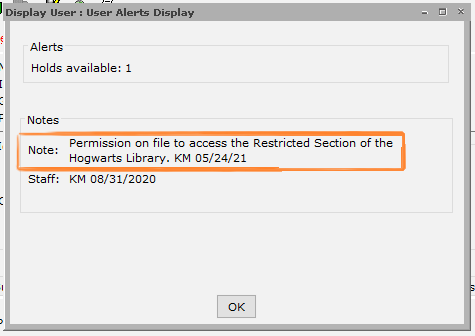 Display User user alerts display