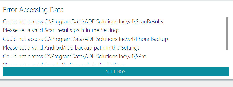 Error Accessing Data Screenshot