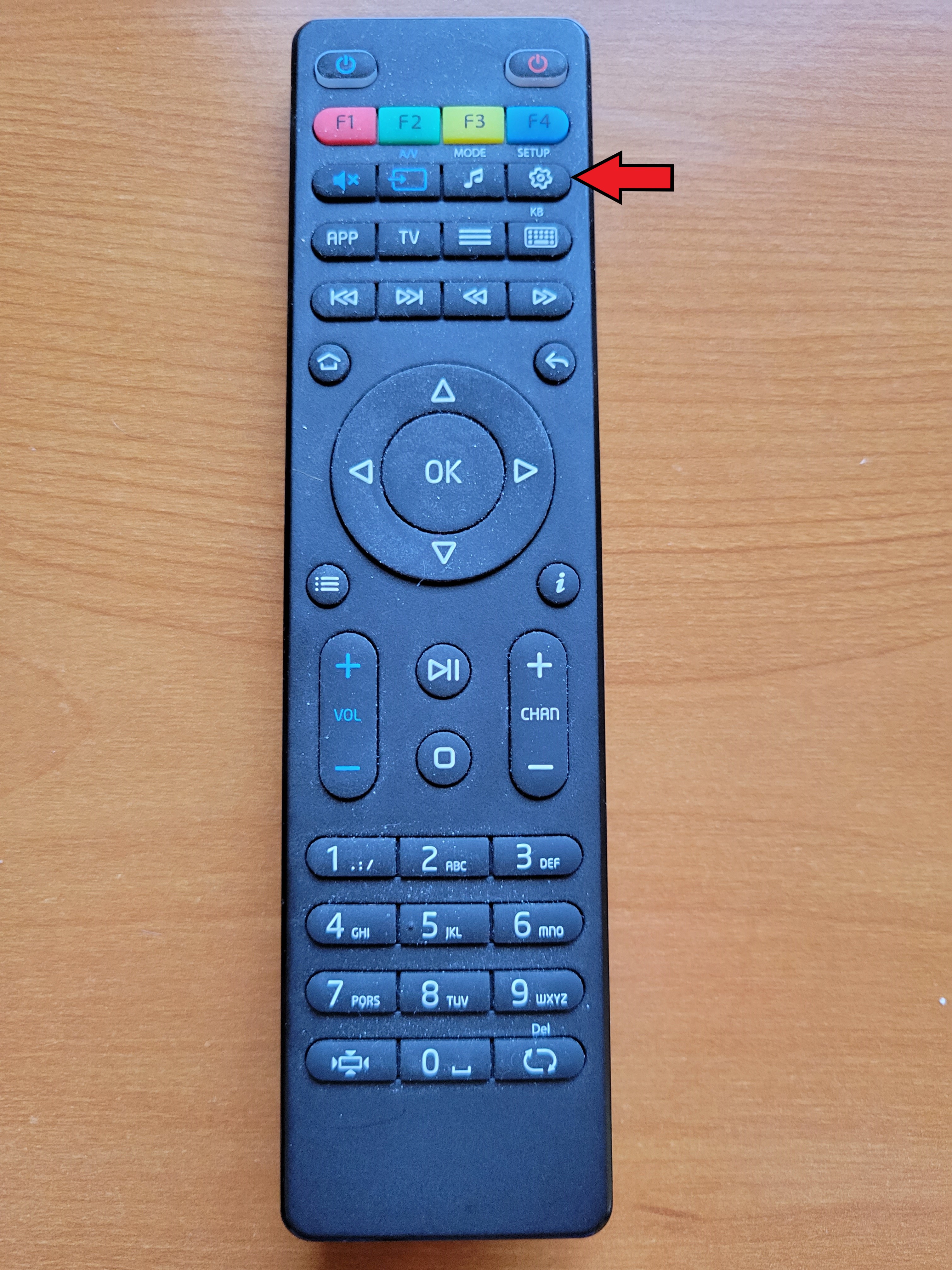 Settings button on the remote control