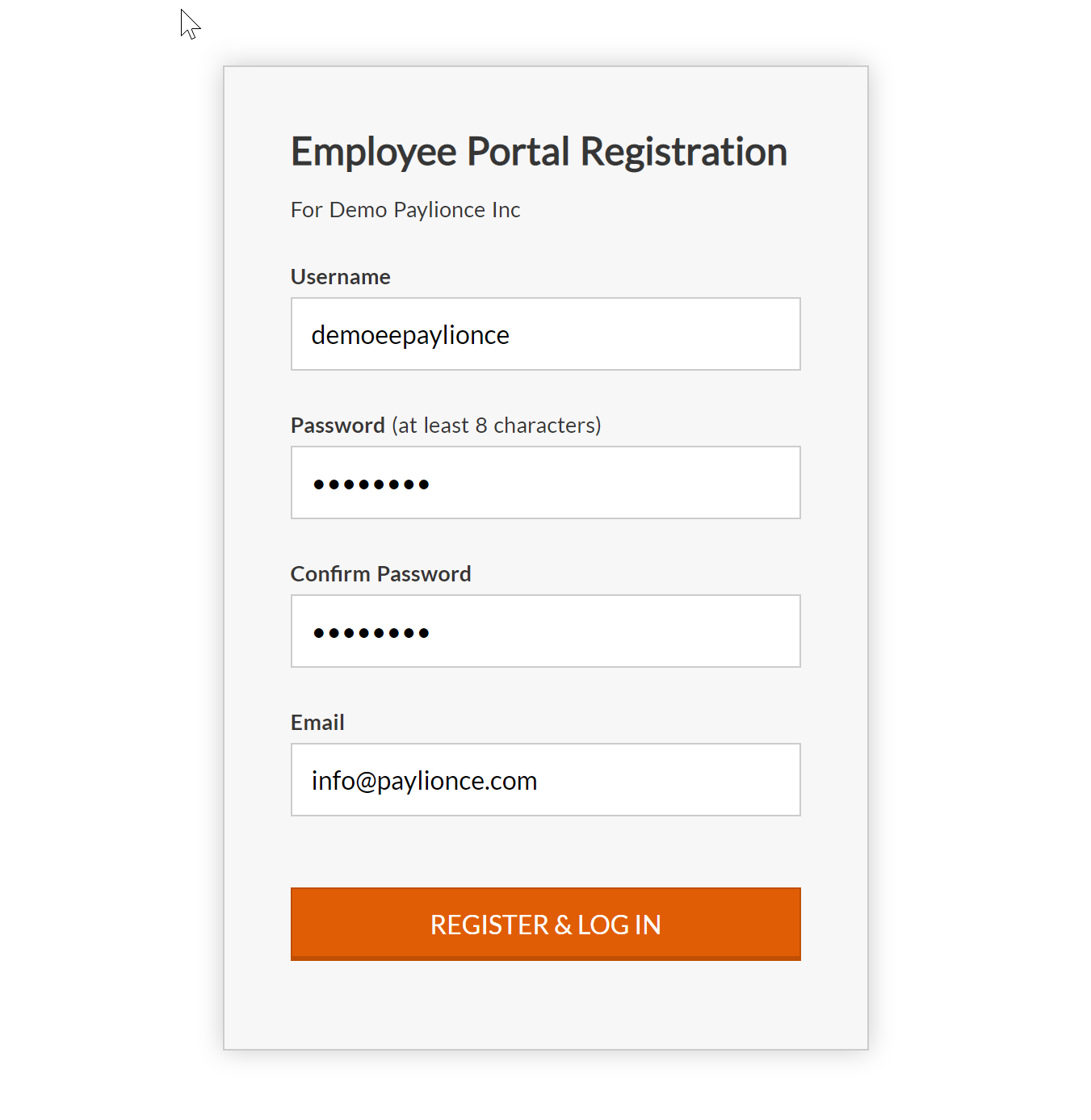 Employee Portal First Time Register Form
