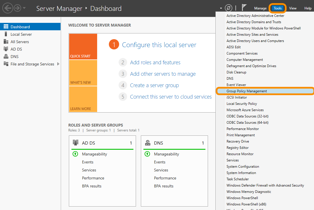 Windows Server Manager Dashboard