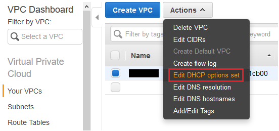 Associating DHCP options set to a VPC.