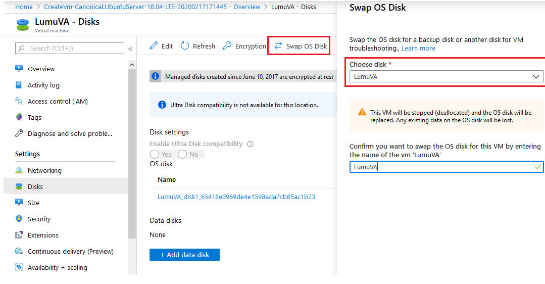 Swapping OS disk on Azure