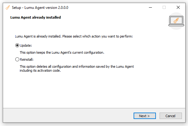Lumu Agent update window