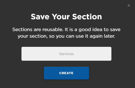saved section popup window in Massive Dynamic