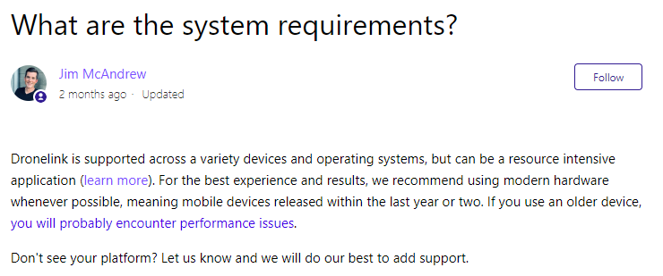 Dronelink System Requirements