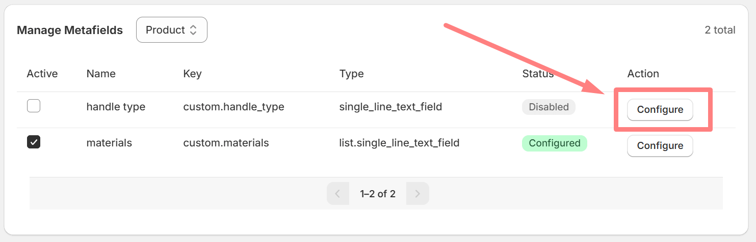 Configure metafields