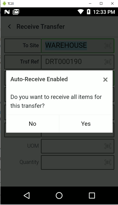 Receive All feature confirmation prompt
